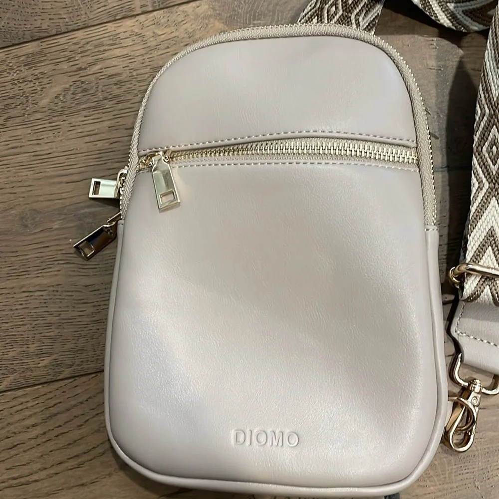 Tan Crossbody Bag Adjustable Decorative Strap Pockets Gold Hardware